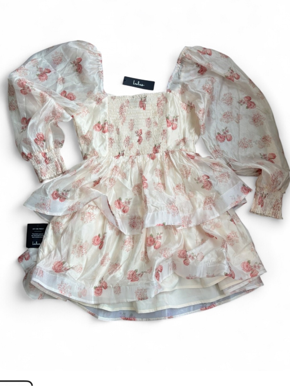 Blush Pink Floral Organza Tiered Mini Dress - Picture 4 of 5